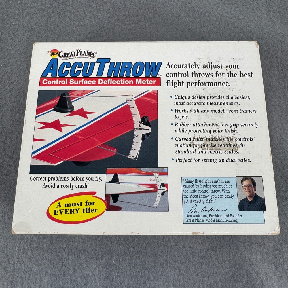 Great Planes AccuThrow GPMR2405 RC Airplane Deflection Meter Vintage 1997 USA